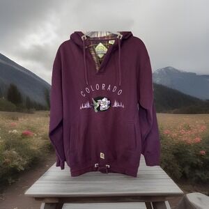 Habitat Wilderness Hoodie Sweatshirt/Sz S Maroon Plaid Flannel Pullover Outdoors